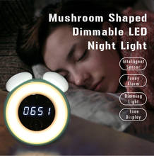Intelligent Sensor LED Night Light Bedside Lamp With Digital Alarm Clock Home Decor Multifunction Mushroom Shaped Clock 2024 - buy cheap