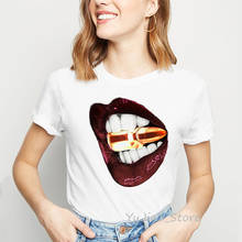 Camiseta Sexy con estampado de labios y lápiz labial para mujer, camisetas divertidas harajuku, camisetas de verano, ropa de calle para mujer 2021 2024 - compra barato