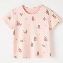 Camiseta estampa de coelho 100% algodão infantil, manga curta, roupas casuais de meninas para bebês 2024 - compre barato