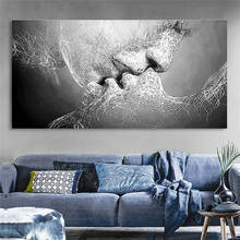 Amor preto beijo pintura em tela abstrata impressão cartaz fotos casa quarto sala de estar decoração da parede arte 2024 - compre barato