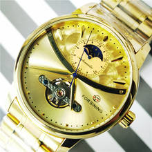 Forsining-novo relógio mecânico automático masculino de corda automática, pulseira dourada, aço inoxidável, falso, turbilhão 2024 - compre barato