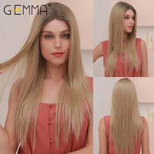 GEMMA Ombre Black Brown Honey Synthetic Lace Part Wigs for Black Women Middle Part Long Straight Lace Wig Heat Resistant Fiber 2024 - buy cheap