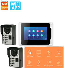Видеодомофон 7 дюймов Wifi проводной отпечаток пальца RFID видеодомофон дверной звонок камера домофон комплект Tuya APP управление 2024 - купить недорого