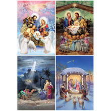 Kits de bordado de diamantes cuadrados para niños, mosaico artesanal 5D, punto de cruz de nacimiento religioso, pintura de diamantes completa, decoración de oración 2024 - compra barato