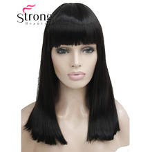 StrongBeauty Dark Brown Medium Length Heat ok Dot Skin Top Synthetic Full Wig 2024 - buy cheap