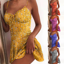 Daisy Summer Dress Women Suspender Mini Dresses 2020 Boho Floral Print Sexy Sleeveless Beach Tie Party Dresses Sheath Sundress 2024 - buy cheap