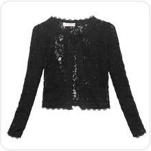 Women Black Bridal Jacket Lace Wedding Bolero Appliqued Long Sleeve Wraps Coat 2024 - buy cheap