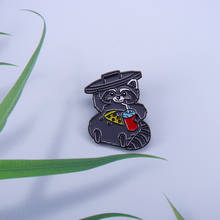 Comic Cat Enamel Pin Pizza Thief  Pin cute cat eat pizza and drink brooch 2024 - buy cheap