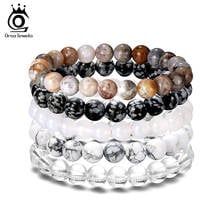 ORSA JEWELS 5Pc/set Natural Stone Bracelet for Men Women Energy Bracelet Obsidian Howlite Clear Quartz Stone Bead 8mm GMB51 2024 - buy cheap