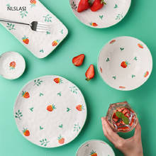 Cartoons Lovely Style Strawberry Ceramic Dishs Tableware Household Salad Steak Western-style Meal Snack Flat Plate Rice Bowl