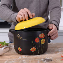 Panela de cerâmica pequena, pote de sopa com flores amarelas, para cozimento, utensílios de cozinha, panela grande 2024 - compre barato
