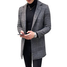 Мужское шерстяное пальто средней длины пальто куртки Slim Fit Male2019 осень зима шерсятнное пальто серый черный плед ветровка пальто 2024 - купить недорого