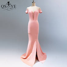 QSYYE Pink Prom Dresses Elastic Mermaid Evening Dress Long Beadings Neck Formal Party Gown Short Sleeves Bridesmaid Dress Split 2024 - buy cheap