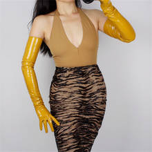 70cm luvas de couro extra longo emulação couro plutônio magro mão quente feminino gengibre amarelo brilhante couro patente amarelo PU77-70 2024 - compre barato