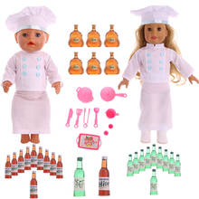 Chefe branco macacões utensílios de cozinha caber 18 Polegada americano e 43 cm bebê recém-nascido boneca acessórios, nossa geração, presentes para a menina 2024 - compre barato