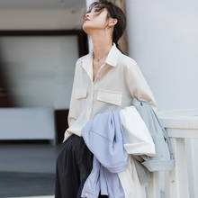 Blusa holgada de manga larga con bolsillos para mujer, camisa blanca coreana para oficina, ropa de trabajo, Tops 2021, novedad de Primavera de 9825 2024 - compra barato