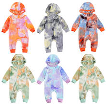 Baby Autumn Wear, Multicolor Tie-Dyed Hooded Long-Sleeves Zipper Open Jumpsuit with Pocket for Toddlers, Boys, Girls 2024 - buy cheap