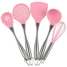 Pink/Black Stainless Steel Handle Silicone Cooking Tools Egg Beater Soup Spoon Spatula Turner Kitchen Utensils Kitchenware 2024 - buy cheap