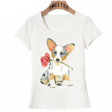 Women Tee Shirt Valentine Rose Corgi Print T-Shirt Naughty Dog Schnauzer Clever Pomeranian Boston Terrier Casual Cute Girl Tees 2024 - buy cheap