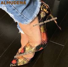 ALMUDENA Nice Fireworks Printed Dress Pumps 12CM 10CM 8CM High Heel Wedding Shoes Floral Patent Leather Prom Shoes Women Size45 2024 - buy cheap