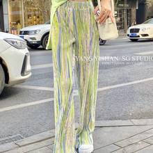 Tie Dye Wide Leg Pants Summer Autumn Trousers Women Elastic High Waist Loose Ribbed Pants Korean Streetwear Fashion 2024 - buy cheap