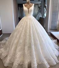 Custom Made Wedding Dresses  Ball Gown V-neck Fluffy Lace Big Train Elegant Luxury Wedding Gowns Vestido De Noiva KW02 2024 - buy cheap