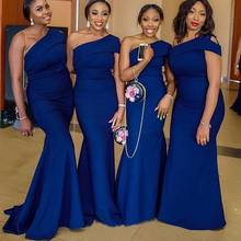 2022 Royal Blue Bridesmaid Dresses One Shoulder Satin Wedding Guest Party Prom Evening Gowns Black Lady Mermaid Plus Size 2024 - buy cheap