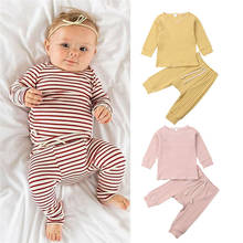 2Pcs Fashion New Spring Autumn Newborn Baby Girls Boys Clothes Cotton Casual Stripe Tops T-shirt+Pants Toddler Infant Outfit Set 2024 - buy cheap