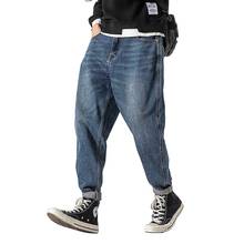 Мода Япония Стиль джинсовые штаны-шаровары, для мужчин, повседневные джинсовые штаны Свободные мешковатые брюки в стиле хип-хоп Мужская одежда 2024 - купить недорого