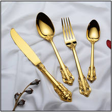 Flatware Set Retro Cutlery Set 1/2/6/12/24 pcs 304 Stainless Steel Golden Metal Knife Fork Dinner Western Wedding Silverware 2024 - buy cheap
