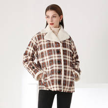 Wywan casaco de algodão acolchoado de couro feminino, jaqueta tipo colarinho de pele de raposa real para mulheres, médio comprimento, inverno 2020 2024 - compre barato
