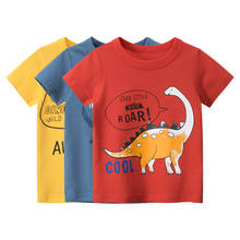 2021 летняя футболка с мультипликационным динозавром для маленьких детей, мальчиков и девочек, хлопковая детская одежда с коротким рукавом, футболка с буквенным принтом для малышей 10 лет 2024 - купить недорого