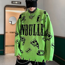 Suéteres de punto Harajuku para hombre, Jersey holgado de hiphop con letras impresas, ropa de calle masculina, abrigo de algodón, ropa de punto de invierno 2024 - compra barato
