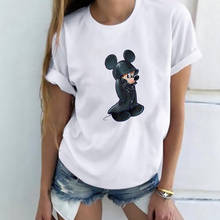 Camiseta feminina engraçado disney reino corações rei mickey preto casaco impresso tshirt verão topos meninas harajuku camiseta casual 2024 - compre barato