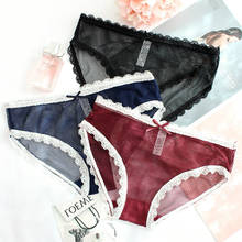 Roseheart Women Blue Red Cotton Lace Bottom Trim Bow Low Waist Panties Underwear Lingerie Briefs 3 Piece 3 Color Underpants 2024 - buy cheap