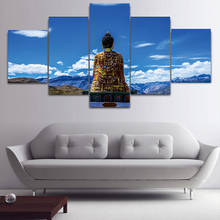 Home Decoration Canvas Print Painting 5 Pieces Buddha Blue Sky Wall Art Fashion Modular Picture Posters Modern Room Corridor 2024 - buy cheap