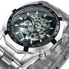 WINNER-Reloj Automático clásico oficial para hombre, pulsera mecánica de esqueleto, correa de acero inoxidable dorada de lujo, marca superior 2024 - compra barato