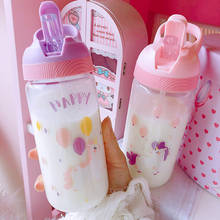 New 500ml Cute Cartoon Unicorn Glass Water Bottle With Straw Portable Kids Student Travel Drinking Bottles Water BPA Free 2024 - buy cheap