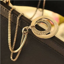 Lady Female Girl Women Girlfriend Couples Metal Gold Silver Color Full of Rhinestone Round Double Circle Sweater Chain Necklace 2024 - buy cheap