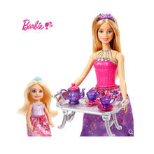 Barbie y la pequeña Kelly-muñeca Barbie auténtica, juego de té de la tarde, bandeja para pastel, 2 muñecas, juguetes de juego Social para niñas, FPL88 2024 - compra barato