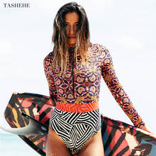 2022 One-piece Swimsuits Long Sleeves Swimwear Women Bathing Suit New Swimsuit Print Floral Surfing Swim Suits UPF50+ 2024 - buy cheap