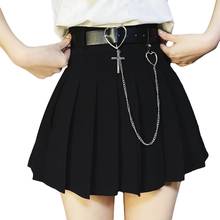 Harajuku Gothic High Waist Mini Skirt Women Japanese Fashion Heart Belt Black Pleated School Girl Punk Streetwear Short Skirts 2024 - buy cheap