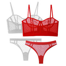 Conjunto de sutiã e calcinha transparente, moda praia feminina, sutiã e calcinha, lingerie vermelho, push up, malha, roupa íntima 2024 - compre barato