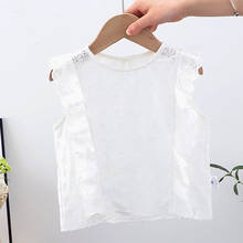 Хлопковая рубашка без рукавов с цветочной вышивкой в Корейском стиле, летняя футболка для маленьких девочек, детская одежда, детский пуловер, топы 2024 - купить недорого