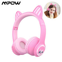 Mpow-fones de ouvido infantil, sem fio, bluetooth 5.0, com limitador de volume, luz de led, rosa, headset 3.5mm, para meninas 2024 - compre barato