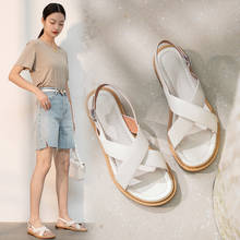 2021 New Summer Sandals Women Round Toe Low Heel Fashion Shoes Women Genuine Leather Solid Color Simplicity Sandals for Women 2024 - buy cheap