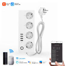 Wifi tuya smart power strip, 4 tomadas com 4 portas de carregamento usb, temporizador sobrecarga proteger, controle remoto de voz por alexa casa do google 2024 - compre barato