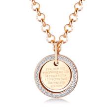 Charm Stainless Steel Round Zircon Pendant Necklace For Women Link Chain Trendy Rose Gold Accessories Jewelry Gift 2024 - buy cheap