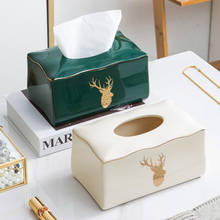 Caixa de tecido de cerâmica para sala de estar, mesa de café decoração de luxo simples e dourada com gaveta 2024 - compre barato
