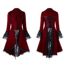 Women Lace Trim Lace-up High Low Coat Black Steampunk Victorian Style Gothic Jacket Medieval Noble Court Dress Plus Size S-5XL 2024 - buy cheap